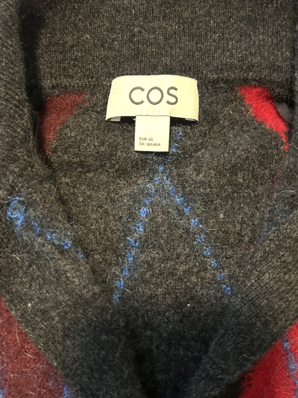 COS wool blend argyle crop sweater, size XS - Picture 2 of 10